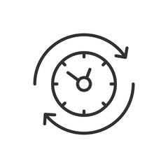 Time cycles, in line design. Time cycles, repetition, time loop, cycle icon, periodic, clock cycle, recurring on white background vector. Time cycles editable stroke icon
