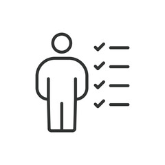 Task Accomplishment, in line design. Task Accomplishment, goal completion, success, project management, achievement, on white background vector. Tasks, in line design editable stroke icon