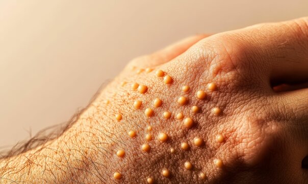 Close-up of hand with small bumps.