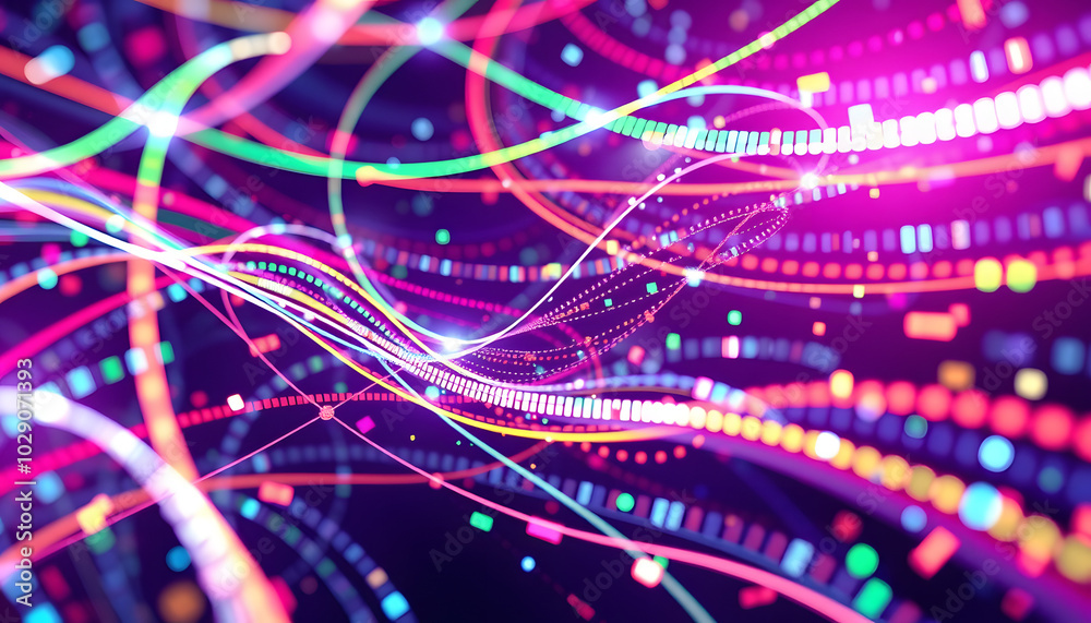 Wall mural colorful abstract digital data streams on white, concept of information technology dynamics. 3d rend