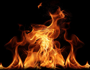 Fototapeta premium Flame Flame Texture For Strange Shape Fire Background Flame meat that is burned from the stove or from cooking. danger feeling abstract black background Suitable for banners or advertisements.