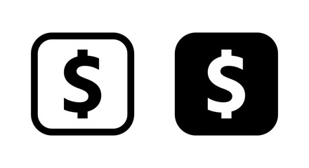US dollar logo icon on black square. USD sign symbol