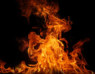 Flame Flame Texture For Strange Shape Fire Background Flame meat that is burned from the stove or from cooking. danger feeling abstract black background Suitable for banners or advertisements.