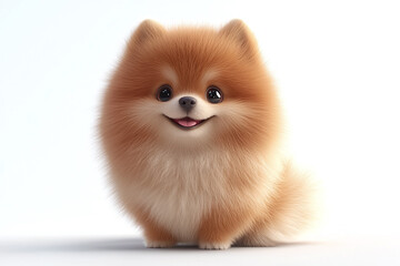 Fototapeta premium Cute Pomeranian: A Pomeranian sitting with its fluffy coat puffed out against a white background
