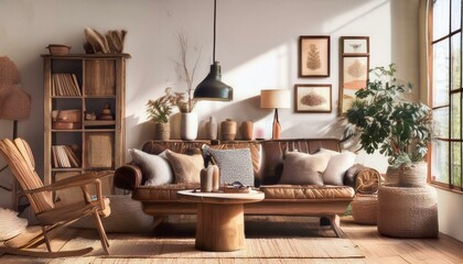Country, farmhouse retro vintage interior design of modern living room, home.