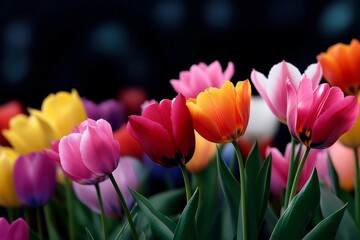 Fototapeta premium Abstract depiction of a field of Tulips, with just a few colorful brushstrokes representing the vibrant flowers swaying in the breeze, symbolizing the freshness of spring