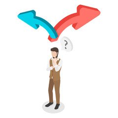 3D Isometric Flat  Illustration of Decision Making, Future Direction Choosing