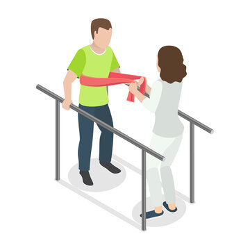 3D Isometric Flat  Illustration of Rehabilitation Center, Medical Treatment and Therapy