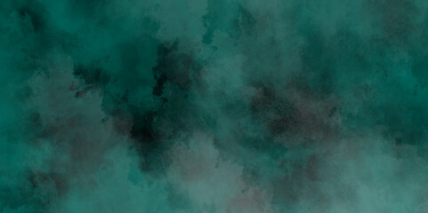 Green background with elegant vintage texture. Smoke in the dark. Abstract watercolor background with splashes. abstract cloud and vapor texture background. Teal color powder explosion .