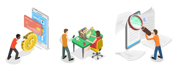 Fototapeta premium 3D Isometric Flat Illustration of Service Subscription, Membership Fee