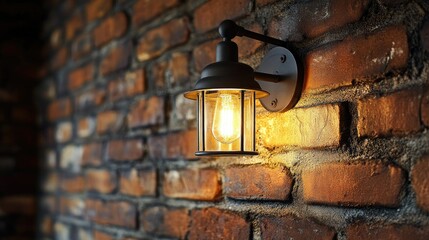 The warm glow of a gas light contrasts beautifully with the rough texture of a brick wall, creating a cozy and inviting atmosphere.