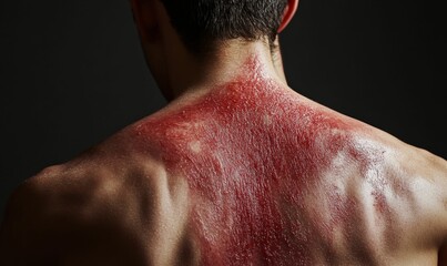 Naklejka premium Man's back with red, raw skin.