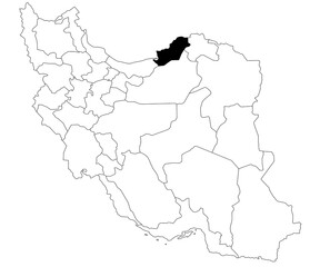 Map of golestan province in Iran country on white background. Single province map highlighted by black colour on Iran map. Middle East, ir