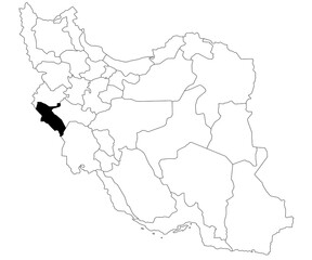 Map of ilam province in Iran country on white background. Single province map highlighted by black colour on Iran map. Middle East, ir