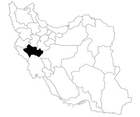Map of lorestan province in Iran country on white background. Single province map highlighted by black colour on Iran map. Middle East, ir