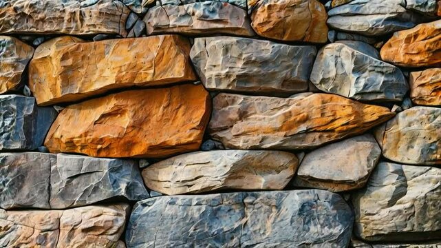 A textured stone wall featuring various colors and shapes of rocks.