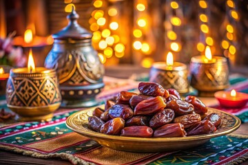 Night Photography of a Plate of Dates at a Gathering - Exquisite Middle Eastern Delicacies for Celebrations