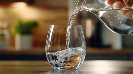 A glass is filled with clean water. Healthy habits and drinking regime, the problem of fresh water shortage in the world