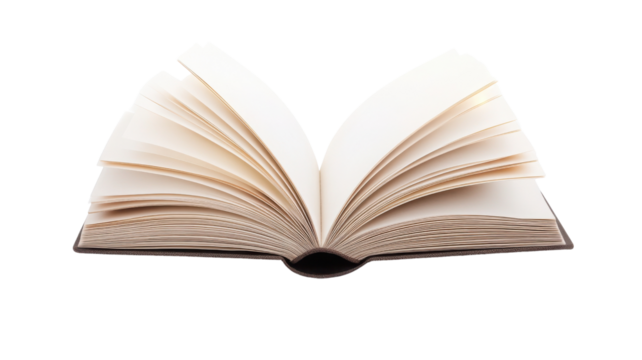 An open book with blank pages, symbolizing creativity, ideas, and inspiration waiting to be filled with stories or knowledge.