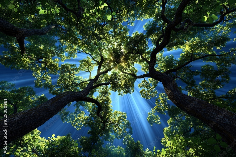 Poster detailed shot of a mist-covered european forest at dawn, with soft light filtering through the trees