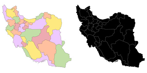 Obraz premium Iran administrative map, Iran outline and states map set - illustration version