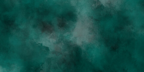 Green background with elegant vintage texture. Smoke in the dark. Abstract watercolor background with splashes. abstract cloud and vapor texture background. Teal color powder explosion .