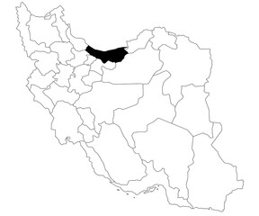 Map of mazandaran province in Iran country on white background. Single province map highlighted by black colour on Iran map. Middle East, ir