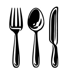 Set of cutlery spoon knife fork. Symbols for cafe or restaurant menu design