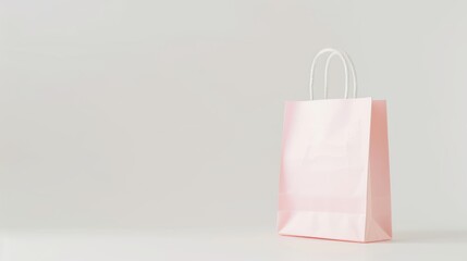 Pink Paper Shopping Bag with White Handles on White Background