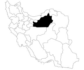 Obraz premium Map of semnan province in Iran country on white background. Single province map highlighted by black colour on Iran map. Middle East, ir