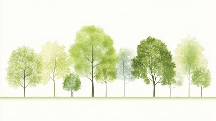 A variety of trees in shades of green