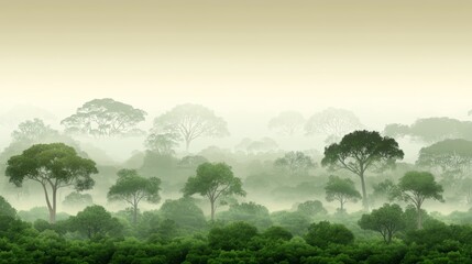 Fototapeta premium Misty forest landscape with lush greenery
