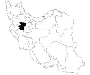 Obraz premium Map of Hamadan province in Iran country on white background. Single province map highlighted by black colour on Iran map. Middle East, ir