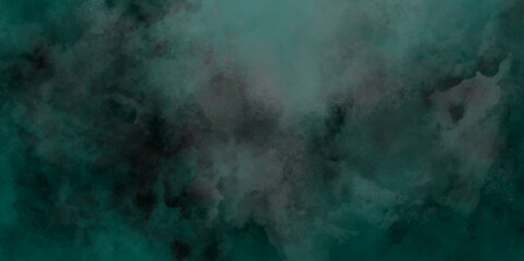 Green background with elegant vintage texture. Smoke in the dark. Abstract watercolor background with splashes. abstract cloud and vapor texture background. Teal color powder explosion .