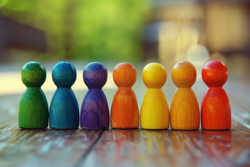 Multicolored man figures stand in the row, diversity that can work together perfectly, partnership, and teamwork