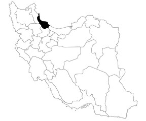 Fototapeta premium Map of gilan province in Iran country on white background. Single province map highlighted by black colour on Iran map. Middle East, ir