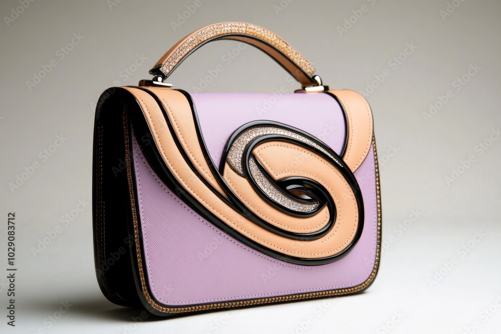 Poster Minimalist design of a clutch bag, with a simple geometric shape and a soft pastel color palette, emphasizing elegance in simplicity