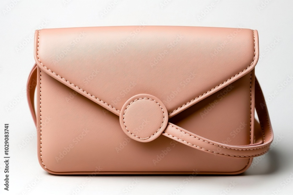 Poster minimalist design of a clutch bag, with a simple geometric shape and a soft pastel color palette, em