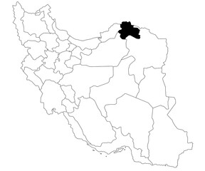 Obraz premium Map of north khorasan province in Iran country on white background. Single province map highlighted by black colour on Iran map. Middle East, ir