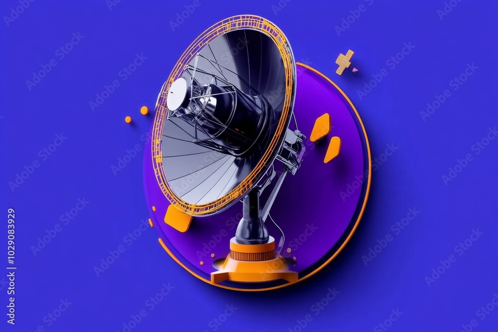 Poster Minimalist icon of a satellite dish, with a clean design representing the connection between broadcasting and modern streaming services