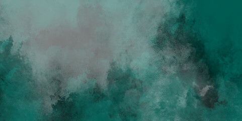 Green background with elegant vintage texture. Smoke in the dark. Abstract watercolor background with splashes. abstract cloud and vapor texture background. Teal color powder explosion .