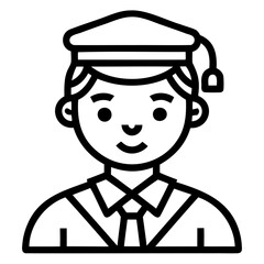 Graduate icon, Simple icon representing a graduate with a cap and gown, Student icon or logo design Line art vector silhouette.