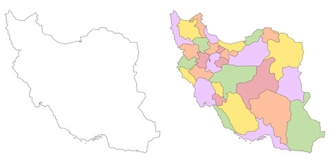 Iran administrative map, Iran outline and states map set - illustration version