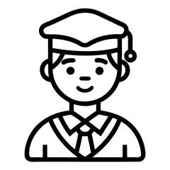 Graduate icon, Simple icon representing a graduate with a cap and gown, Student icon or logo design Line art vector silhouette.