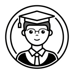 Graduate icon, Simple icon representing a graduate with a cap and gown, Student icon or logo design Line art vector silhouette.