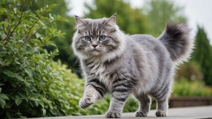 Obraz premium Blue siberian cat in the garden