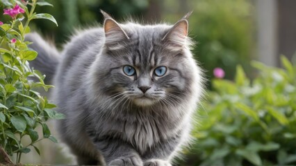 Obraz premium Blue siberian cat in the garden