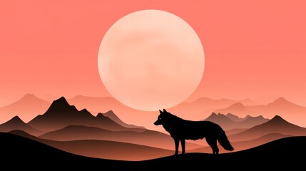 Silhouette of a wolf against a sunset landscape