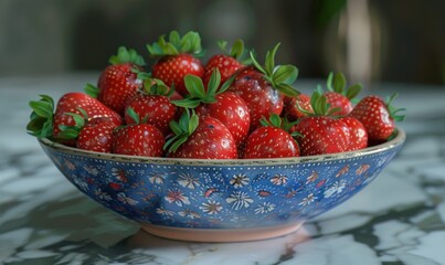 Fresh strawberries in a bowl, 4K hyperrealistic photo