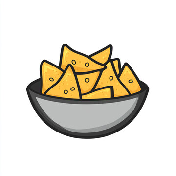 recommend clip art: An icon of a bowl filled with yellow triangular tortilla chips in a simple line art style. 